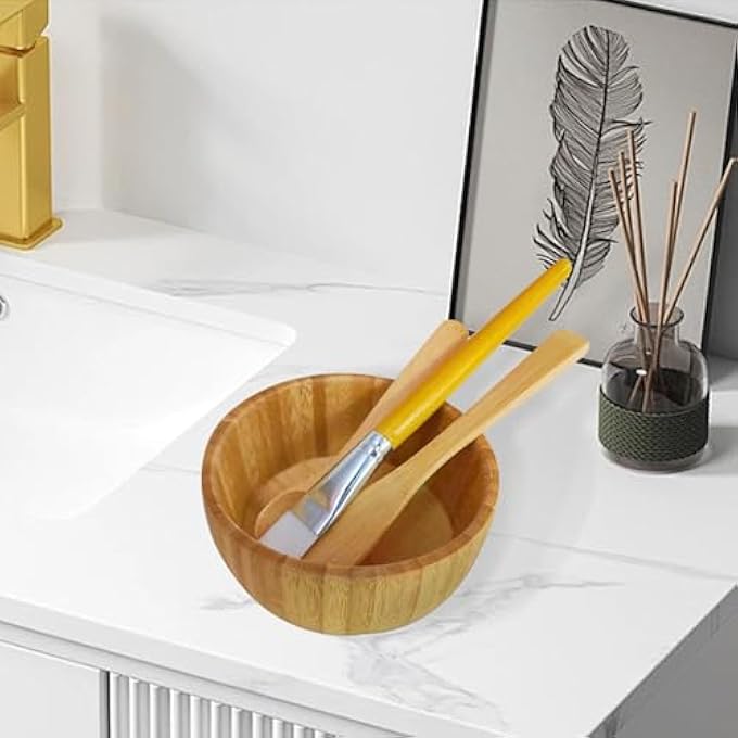 STRBOXONG FACE MASK MIXING BOWL SET BAMBOO,4 PACK DIY FACIAL TOOLS FOR SKIN CARE,BENTONITE CLAY MIXING BOWL WITH FACIAL MASK BOWL,SPATULA,SPOON,BRUSH APPLICATOR,FACIAL ESTHETICIAN SUPPLIES(10.14OZ) - Image 3